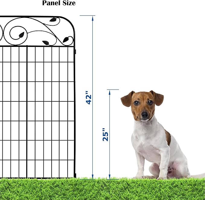 4 Pack 44" H 36" W (Linear Length 12 feet) Black Coated Heavy Duty Steel Decorative Garden Fence Panel with 8 Leaves, Heavy Duty Metal Wire Border Fencing Patio Flower Animal Barrier Section Panel
