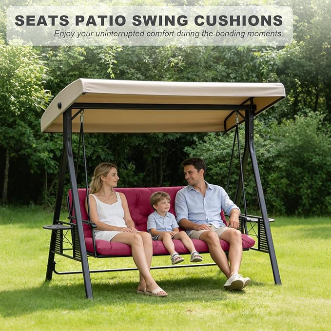 Porch Swing Cushions,Outdoor Cushions 3 Seater Replacement with Backrest, Waterproof Thickened Bench Cushion with Ties for Porch, Patio,Outdoor, Backyard and Garden (Wine Red 40 * 40 in)