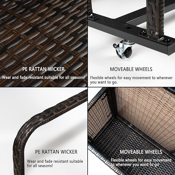 MAROUTE Double Layer Poolside Float Storage - PE Rattan Outdoor Caddy with Generous Space, Weather-Resistant, Mobile Design, Versatile Use, and Sturdy Construction, Brown