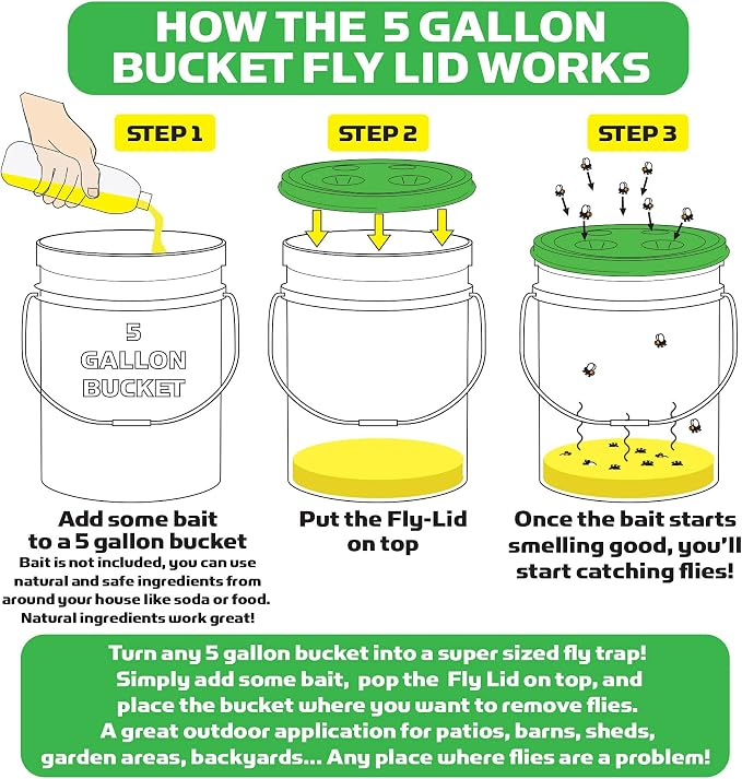 Billy-Bob Fly-Lid 5 Gallon Bucket Fly Lid (3 Pack) Turn Any 5 Gallon Bucket into a Fly Trap!