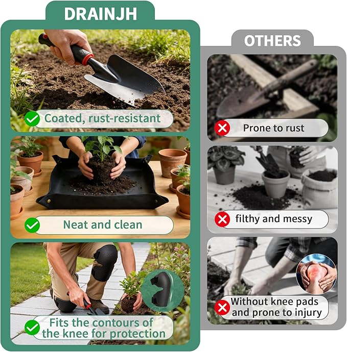 Gardening Tools, Garden Hand Tools for Gardening with Kneeling Pad, Shovel, Pruning Scissors, Repotting Mat, Gloves & Storage Tote Bag, 10Pcs Garden Set Kit Accessories for Women Men