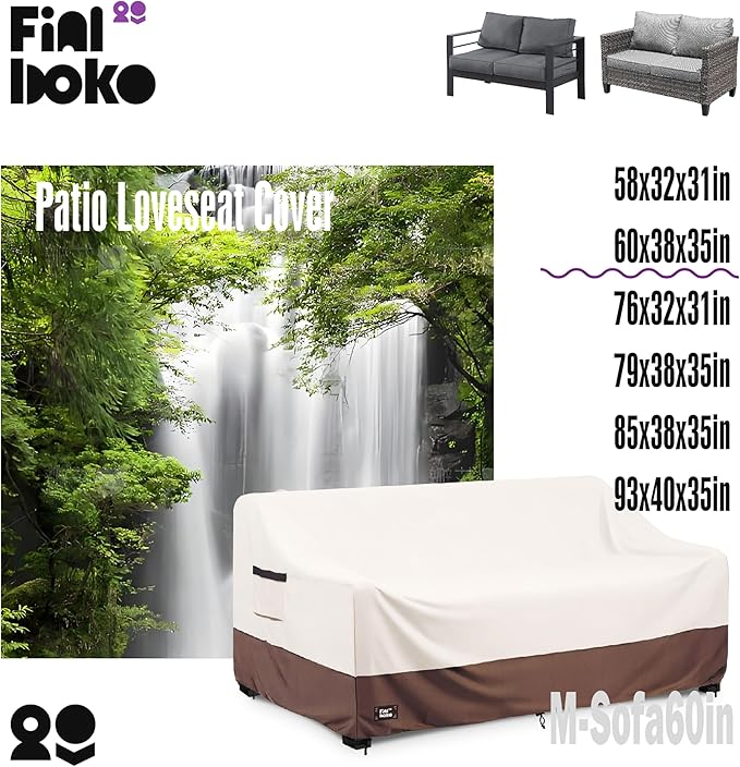 2-Seater Patio Loveseat Cover, 60Wx38Dx35H inches Outdoor Furniture Covers Waterproof,100% Waterproof Heavy Duty Patio Furniture Covers,Beige&Brown Modern Style Outdoor Couch Cover