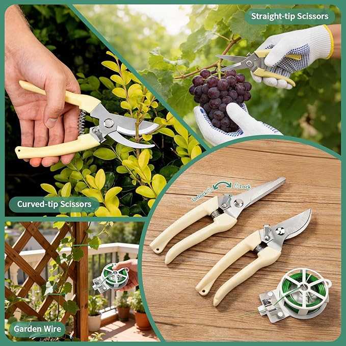 Gardening Tools, Garden Hand Tools for Gardening with Kneeling Pad, Shovel, Pruning Scissors, Repotting Mat, Gloves & Storage Tote Bag, 10Pcs Garden Set Kit Accessories for Women Men