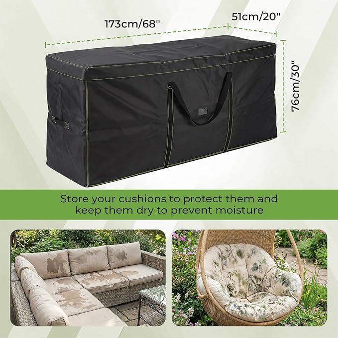 GARPROVM Extra Large Outdoor Cushion Storage Bag 2 PCS, 68"x20"x30" Patio Furniture Cushion Storage with Carry Handles, 420D Oxford Fabric Waterproof Storage Bag for Garden Cushions Christmas Tree