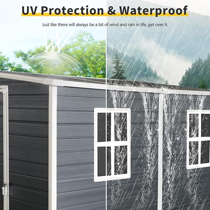 Ball & Cast 8x4 FT Resin Outdoor Storage Shed with Waterproof Floor and 2 Window,Garden Organizer Tool House w/Lockable Doors & Ventilation,Cabinet for Patio,Lawn,Black