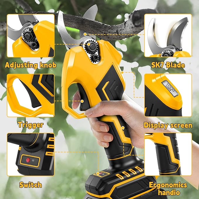 Cordless Pruning Shears for Dewalt 20V Battery, Brushless Pruner with 0.6" / 1.2" Cutting Diameter, LCD Display, SK5 Blades, Electric Pruning Shears for Gardening Tree Pruning (NO Battery)
