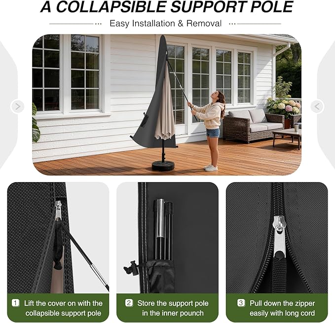 Porch Shield Patio Umbrella Cover - Outdoor Waterproof Garden Market Parasol Covers Fits Market Umbrella up to 12 Feet, Black