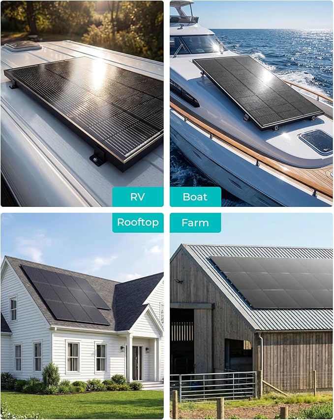 600 Watt Solar Panels, 6 Pack 100W 12V N-Type 16BB High Efficiency Solar Panel Kit with 25.6% Conversion, Monocrystalline Solar Panels for RV, Cabins, Farms, Off Grid Power System