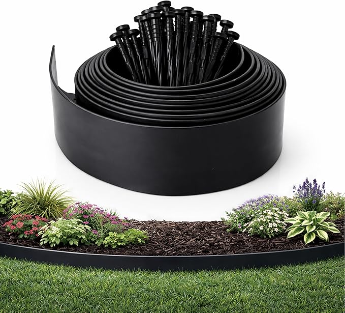 Gardzen Landscape Edging Kit, 20-Foot Long, 3-Inch Tall, No Dig Garden Edging Border for Flower Beds, Tree Rings, Pathways, Includes 24 Spikes