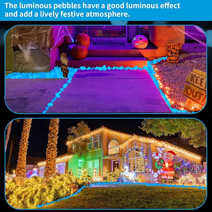 Landical 300 Pcs 1.8 Inch Large Glow in The Dark Rocks Glow in The Dark Pebbles Outdoor Bule Fish Tank Rock Aquarium Gravel Luminous Stone for Landscaping Walkway Succulent Plant Decor, 4700g/10.36lbs