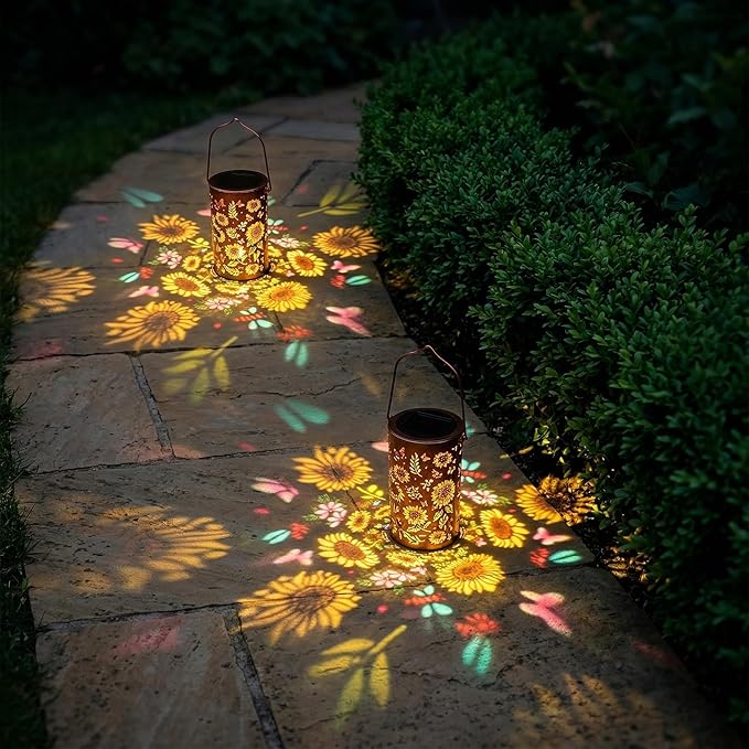 Colorful Solar Lanterns Outdoor Waterproof, Sunflower Birthday Gifts for Women Mom Grandma, Garden Hanging Solar Lantern Lights for Patio