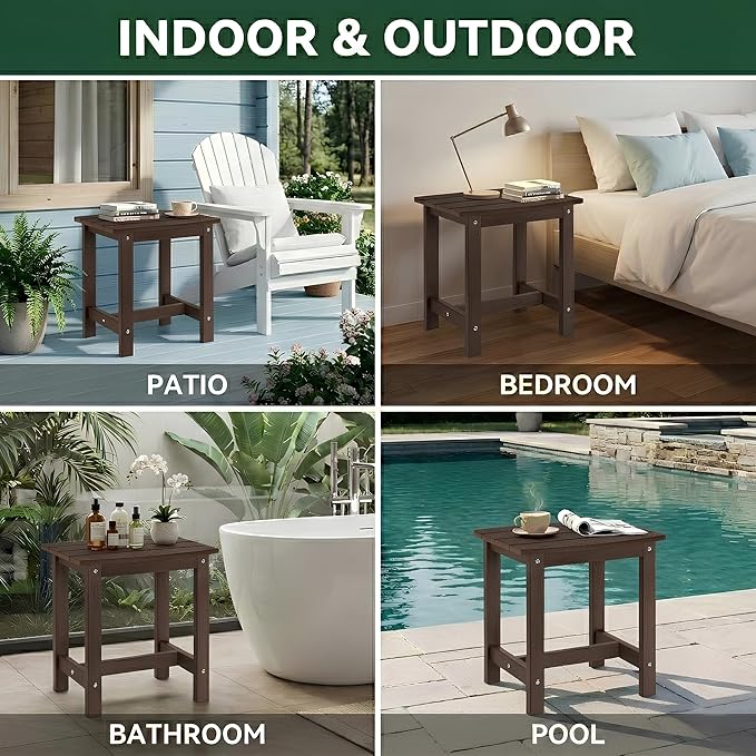 Y&M Outdoor Side Table, HIPS Adirondack Small Single Table, Waterproof Square Outside Table, Balcony Modern End Tables for Patio, Pool, Beach, Porch, Deck, Indoor or Outdoor Use, Coffee