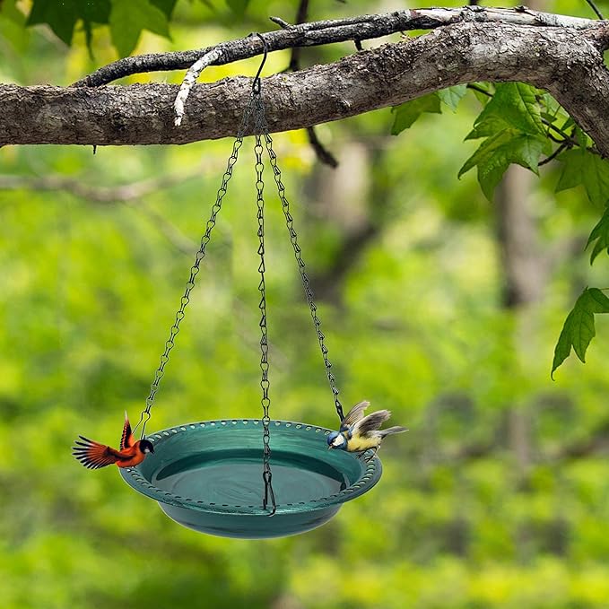 Antique Outdoor Garden Hanging Bird Bath for Outside, 12 inch Heavy Duty BirdBath Bowl Only with Chains, Hanging Bird Feeder Tray for Backyard Decor Green