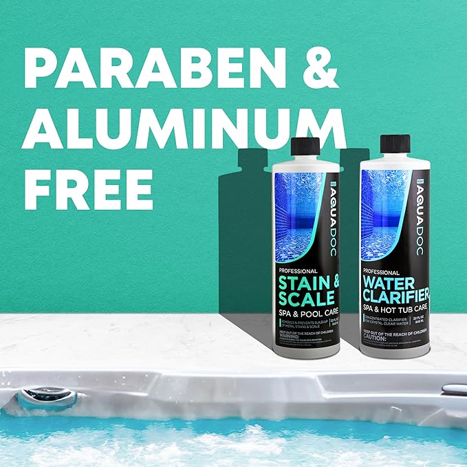 AquaDoc Spa Clarifier and Hot Tub Stain and Scale Control Bundle - Includes 32oz Hot Tub Clarifier and 32oz Spa Stain and Scale Remover - Made in USA