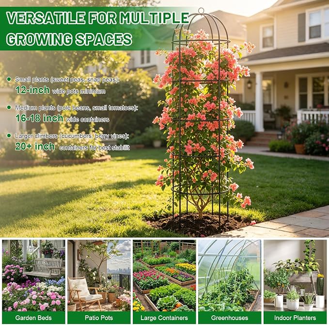 Trellis for Climbing Plants Outdoor, 2Pcs 60" Tall, 21" Dia, Heavy Duty Metal Garden Trellis Tower Potted Cages for Flowers Fruits Vegetable Cucumber Tomato Rose Clematis Pea Bean Raised Bed Trellises