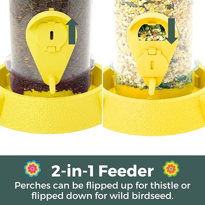 North States Village Collection - 2-in-1 Hinged-Port Birdfeeder Fiesta Yellow: Hanging Bird Feeder for Outdoors, Holds 1.75 Pounds of Seed