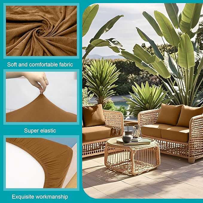 BIETYONE 12Pcs Stretch Patio Cushion Covers,Outdoor Couch Covers Replacement,Outdoor Couch & Sofa Slipcovers,for Patio Furniture Cushion Covers,Washable Reusable urniture Protector (Camel,Cover Only)