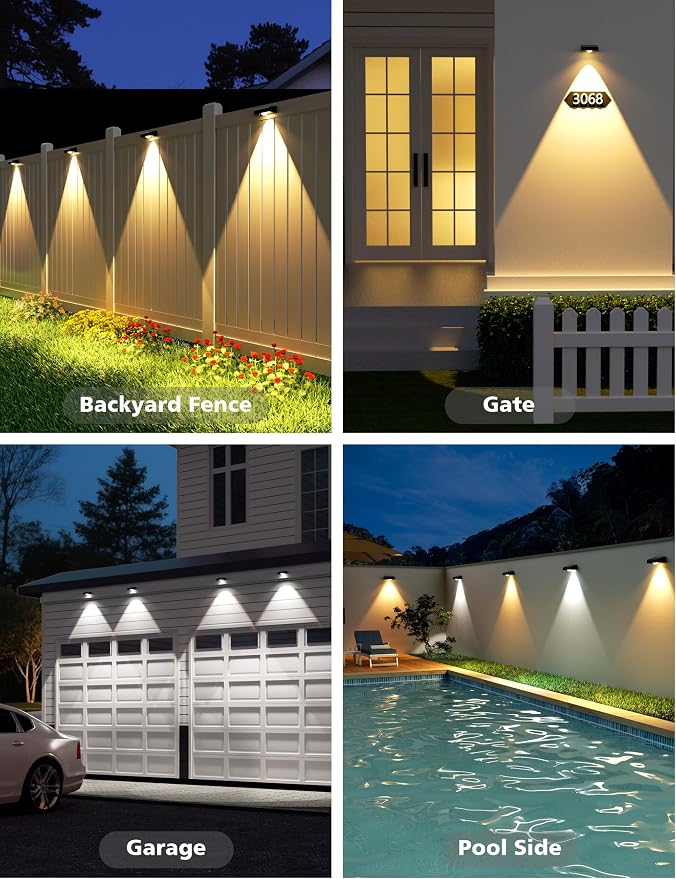 VOLISUN Solar Fence Lights with Remote Control, Fence Lights Solar Powered, IP65 Waterproof LED, RGB Color Changing Solar Light for Fence, Yard, Wall, Backyard (8 Pack,Black)