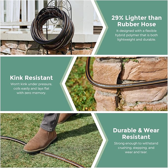 Giraffe Tools Garden Hose 5/8" Custom Length, No Kink, Flexible, Leakproof Water Hose, 600 Burst PSI, 5ft Double Female Fittings,Black Orange