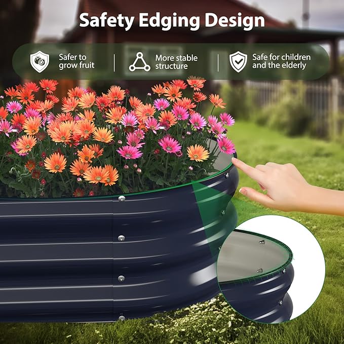 Winpull Raised Garden Bed Kit, 4x2x1 ft Galvanized Planter Box Outdoor with Safety Edging, Large Metal Raised Beds for Gardening Vegetables Flower Herb (Navy Blue)