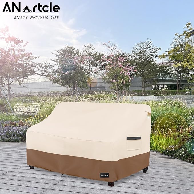 ANartcle 3-Seater Patio Sofa Cover,76W x 32.5D x 33H Inches Outdoor Couch Cover,100% Waterproof Heavy Duty Patio Sofa Covers,Patio Furniture Covers,Beige&Brown