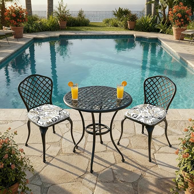 DYTXIII Set of 2 Outdoor Chair Cushions with Ties,Water Repellent Patio Chair Pads 17"x 16" for Outdoor Furniture,Round Corner Seat Cushions for Garden Yard Kitchen Dailey Tan