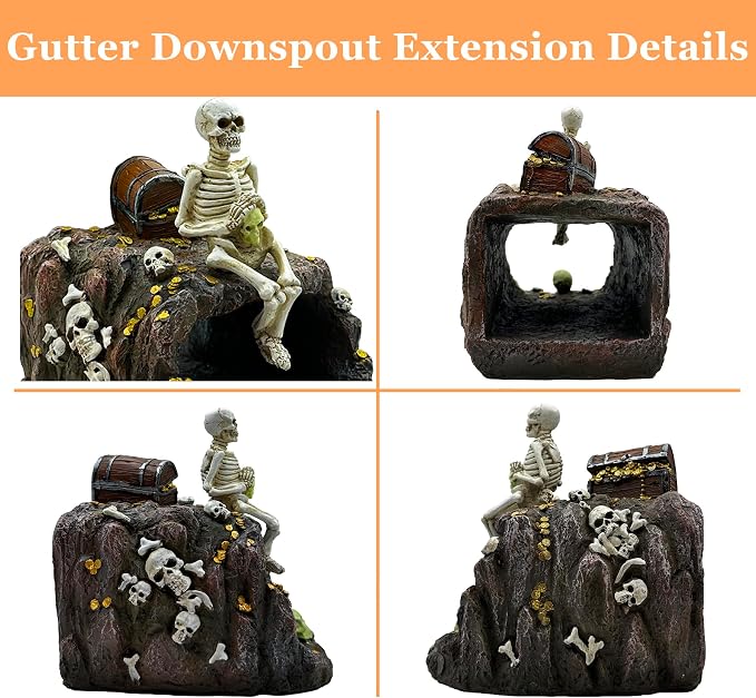 Teaeeno Skeleton Statue Decor Gutter Downspout Extension Decorative,Resin Animal Statue Outdoor Decor, 3"×4" Rain Gutter Downspout Splash Block,Garden Splash Block Outdoor Sculpture
