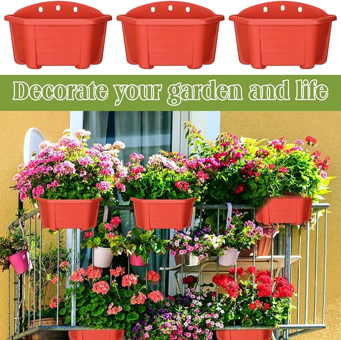 Rtteri 20 Pack Wall Hanging Planters, 9.8 Inch Plastic Flower Pots for Railing Fence, Wall Plant Basket for Balcony Fence Garden Yard Home Indoor Outdoor Decor