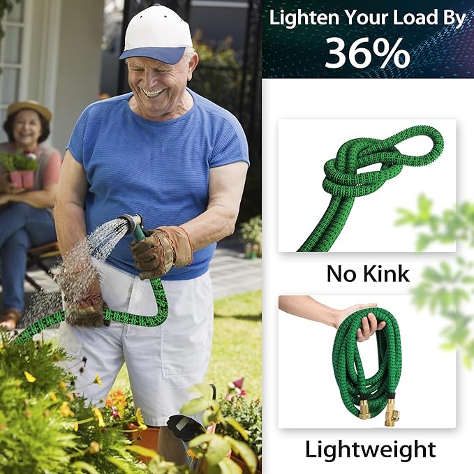 100 ft Expandable Garden Hose-2026 Newly Upgraded Expanding Garden Hoses with 10 Function Spray Nozzle, Extra Strength Fabric, Leak-Proof, Lightweight, Kink-Free Flexible Retractable Hose(Green Black)