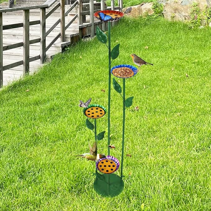 DREAMSOUL 4 Pack Bird Bath with Bee Feeder, Metal Colorful Bee Watering Station Bird Bath for Outside Yard Decor