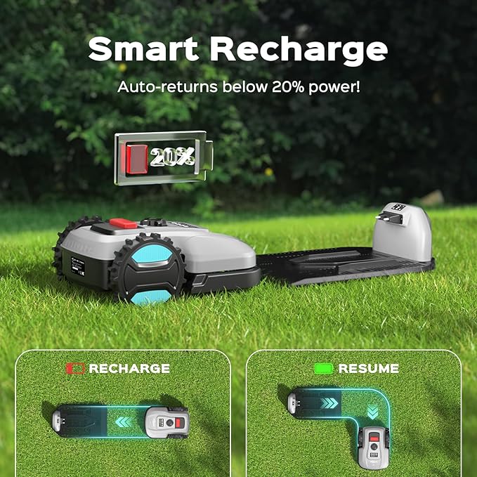 2026 New Robot Lawn Mower with App Control – Features Adjustable Cutting Height, Auto-Charging, Obstacle Detection and Brushless Motor for Lawns Up to 1/8 Acre, Gray
