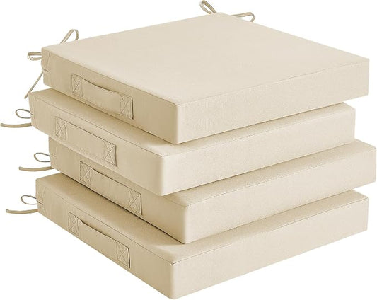 Outdoor Chair Cushions Set of 4 for Outdoor Patio Furniture, Waterproof Patio Seat Cushions with Handle & Ties, 3 Year Color Fastness Square Garden Sofa Couch Pads, 19" x 19" x 3", Beige