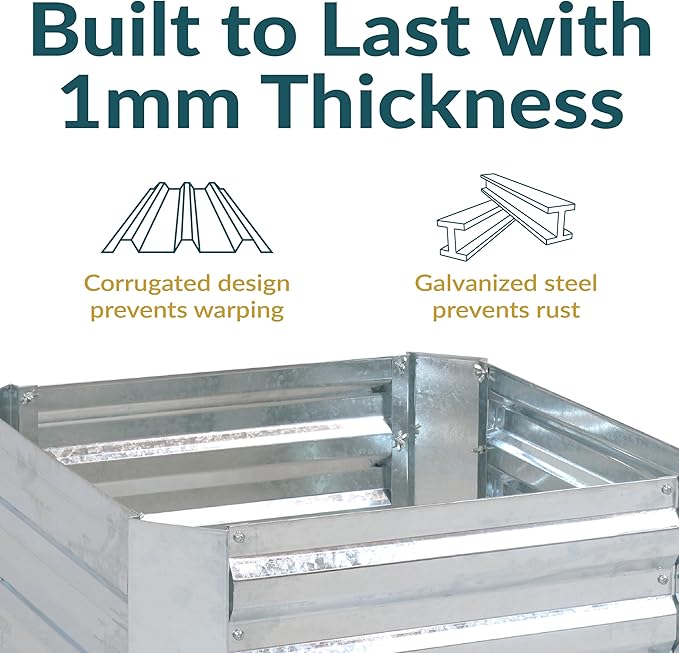 Sunnydaze Galvanized Raised Garden Bed Kit - 2x2x1 ft Outdoor Raised Garden Bed - Metal Planter Box for Vegetables, Flowers, Herbs - Silver - Square