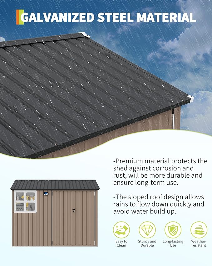 6x8FT Metal Storage Shed with Sloped Roof, Lockable Doors, Solar Light, Windows, and Vents, Outdoor Storage Sheds for Garden, Backyard, Patio Tools and Equipment