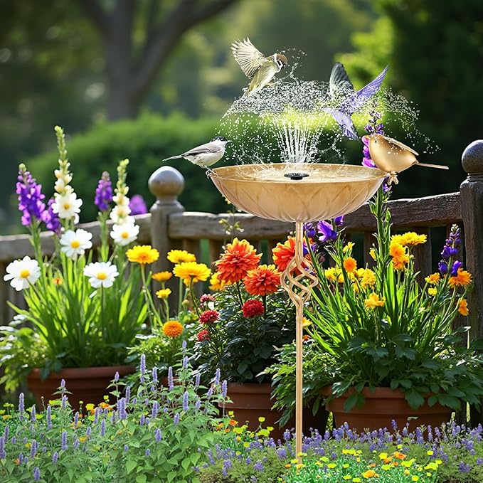 Bird Bath for Outside,Metal Birds Bath Bowl for Outdoors,27.6" H Bird Feeder & Water Feeders with 5 Prongs Base Stake,Vintage Free Standing Garden Patio Lawn Yard Decor