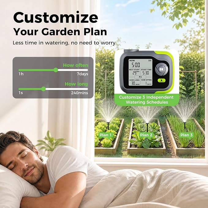 Sprinkler Timer, Watering Timer for Garden Hose, Programmable Hose Faucet Timers w/Rain Delay, Outdoor Soaker Automatic& Manual Drip Irrigation Controller System for Lawn Yard Greenhouse