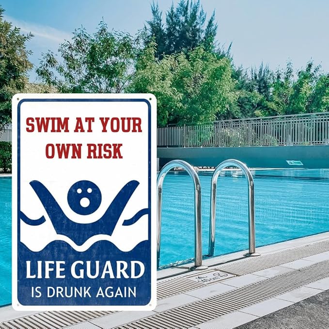 Pool Decorations Outdoor Pool Decor Swim At Your Own Risk Pool Sign Pool Deck Accessories Gifts Funny Warning Safety Plaque Signs For Swimming Pool Beach Water Park Decor Outdoor 8 X 12 Inch