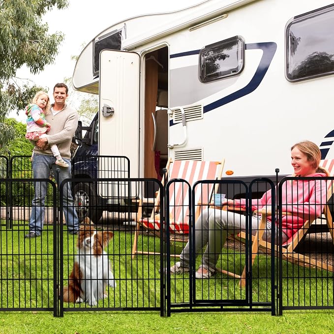 Getlay 32 in(H) Decorative Garden Fence with Gate, 8 Panels Total 17.7 Ft(L) Heavy Duty Iron Animal Barrier Fence for Yard,Suitable for Indoor Pet Or Outdoor Dog Fencing, Garden Border Fence