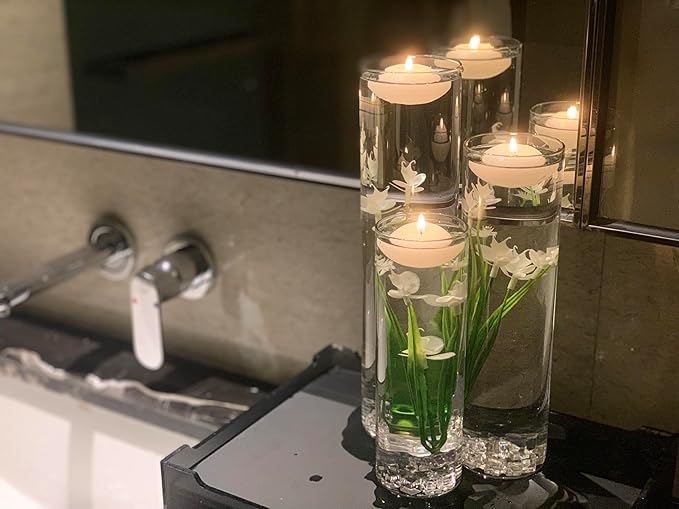 White Orchid Floating Flower for Table Centerpieces Artificial Phalaenopsis Glass Cylinder Vase Fillers Floating Candles Fake Ice Cubes Wedding Party Pool Bar Restaurant Festival Decoration