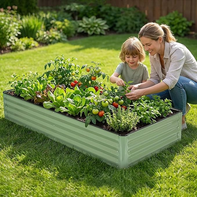 Galvanized Raised Garden Bed 2 Pack 6x3x1 Ft Patented Leak-Proof Planter Box Outdoor Metal Raised Garden Beds Kits for Veggies, Herbs & Flowers (Green)