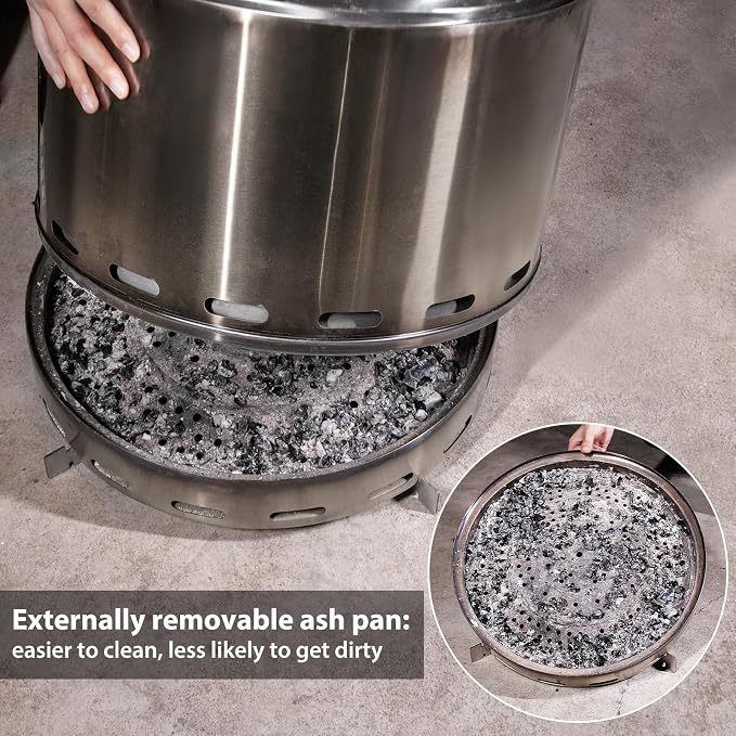 ROOMTEC 15" Smokeless Fire Pit, Portable Wood Burning Firepit with Stand and Bag, Easy Clean Bonfire with Removable Ash Pan, Low Smoke Fireplaces for Camping, Patio and Outside