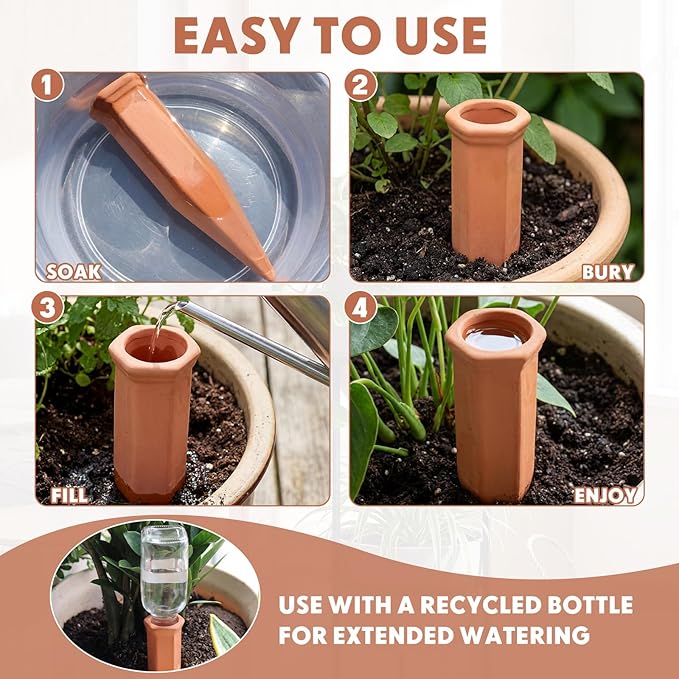 Tatuo 18 Pack Terracotta Plant Watering Spikes Self to Use with Bottles Houseplant Watering Stakes Automatic Irrigation System for Indoor and Outdoor Plants, Keep Plants Watered While You are Away