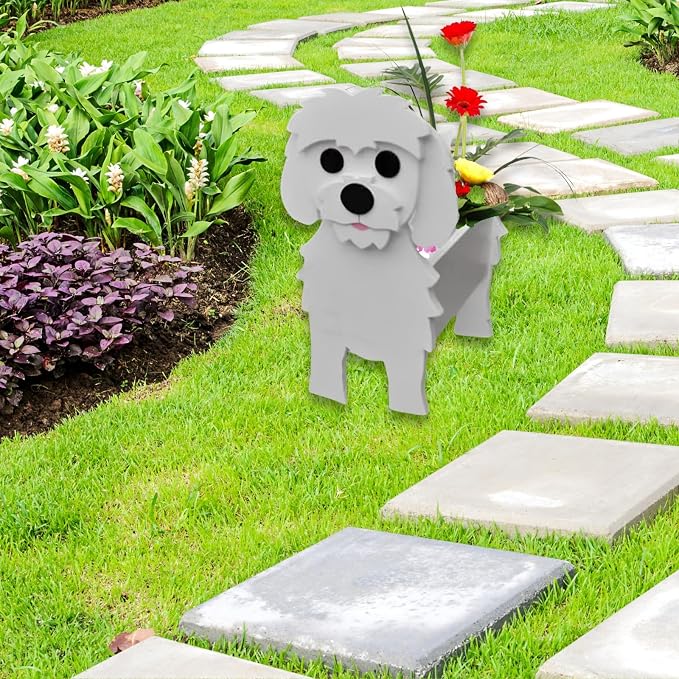 Maltese Dog Planter Plant Pots,Cute Dog Flower Planter,Gifts for Pet Lovers,Unique Animal Plant Pots,Office,Indoor Outdoor Garden Decor（9.45 * 7.36 * 13.39in）