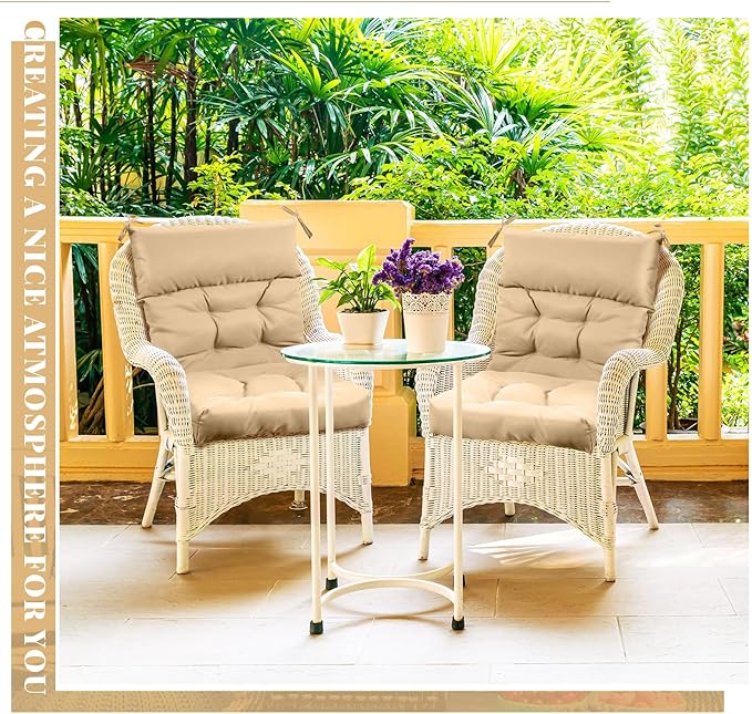Sintuff 4 Pcs 44 x 21 x 4 Patio Chair Cushions Outdoor Chair Cushion Seat/Back Tufted Pillow with Ties Water Resistant Replacement Indoor Patio Furniture Outdoor Furniture (Solid Color,Beige)