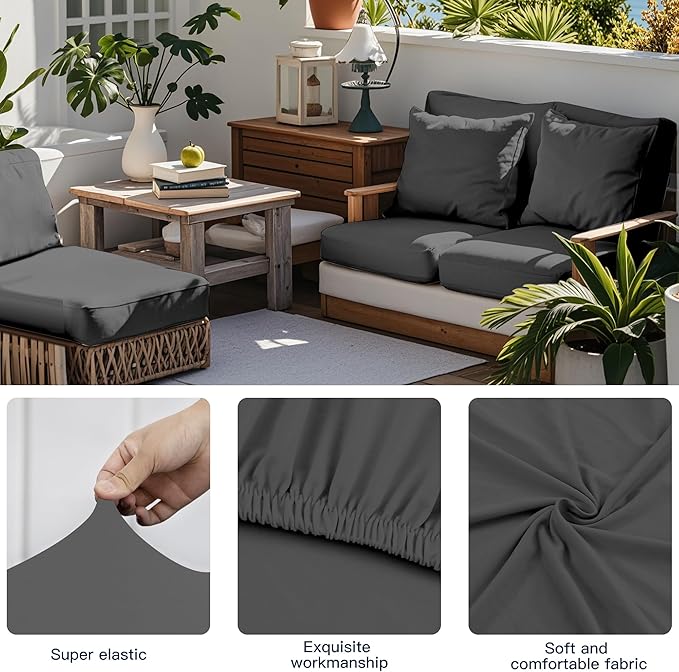 12-Piece Outdoor Cushion & Pillow Cover Set, 8 Seat Covers + 4 Pillow Covers, Stretch Patio Furniture Slipcovers for Sofa Sectional Chair