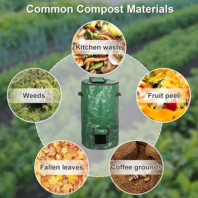 MyLifeUNIT Compost Bins Outdoor, Composting Bin for Outside Garden, Reusable Garden Yard Waste Bag, 34 Gallons (2 Pack, Green)