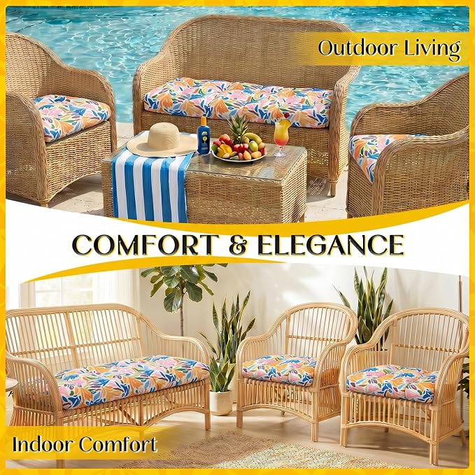 1 MIDDLE ONE Wicker Chair Cushions 3 Pieces Set for Outdoor Furniture, Replacement Patio Wicker Furniture Cushions, 1Pc Loveseat Cushion & 2Pcs Chair Cushions (Colorful Leaves)