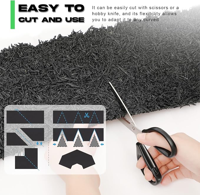 Pushglossy 140" x 5.5" Black Rubber Mulch Roll for Landscaping, Recycled Rubber Mulch Mat, Permanent Cuttable Weed Barrier Garden Edging Border for Plants Vegetables and Flowers