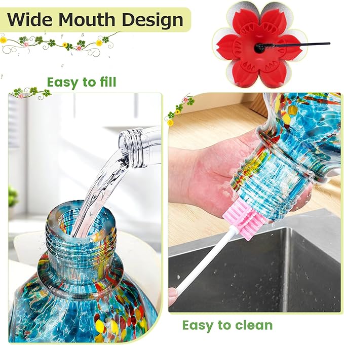 Hummingbird Feeder for Outdoors with Ant Moat, Blue Hummingbird Feeder, Hand Blown Twisted Glass, 4 Bee Guard Feeding Ports with Perch, Outdoor Décor, 16OZ, Gifts for Mom Wife Dad Men Women