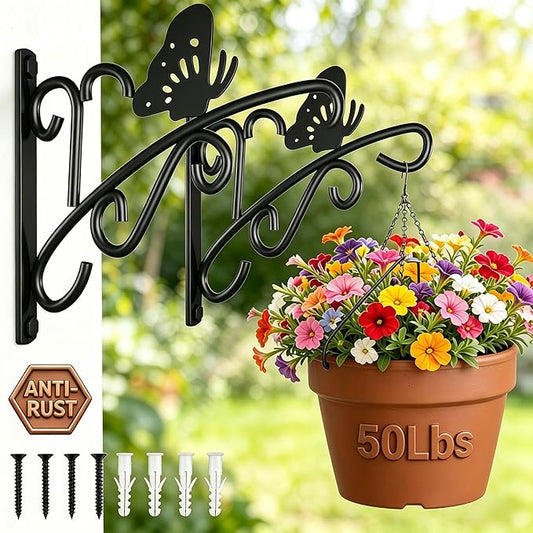 AMAGABELI GARDEN & HOME 2 Pack Hanging Plant Hanger Outdoor 11 inch Metal Hanging Brackets Fence Wall Hooks for Flower Baskets Bird Feeders Lanterns Wind Chimes Rust-Resistant Black